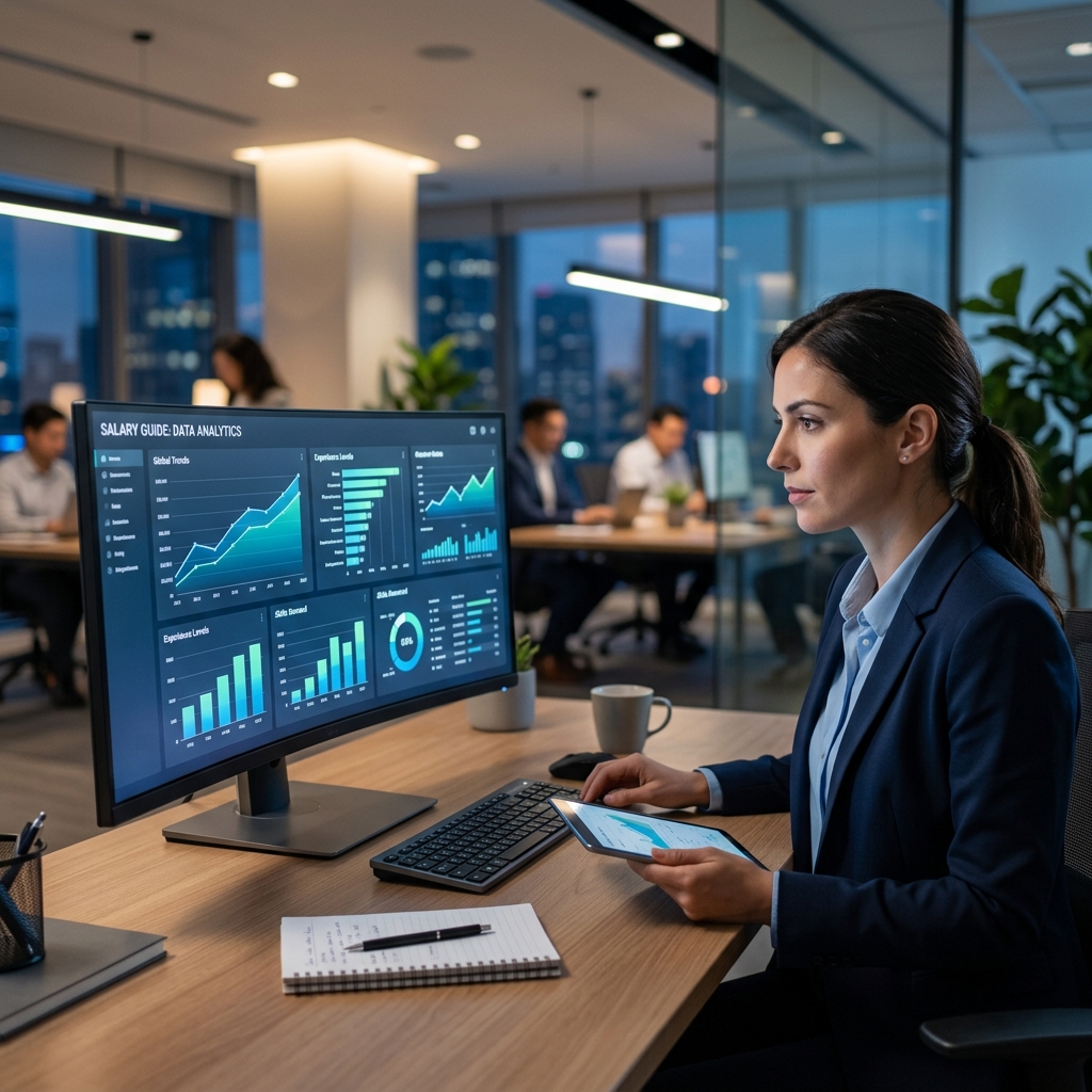 Analytics professional reviewing salary data on screen
