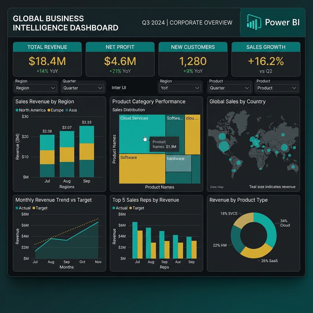 Sales and revenue analytics dashboard built in Power BI